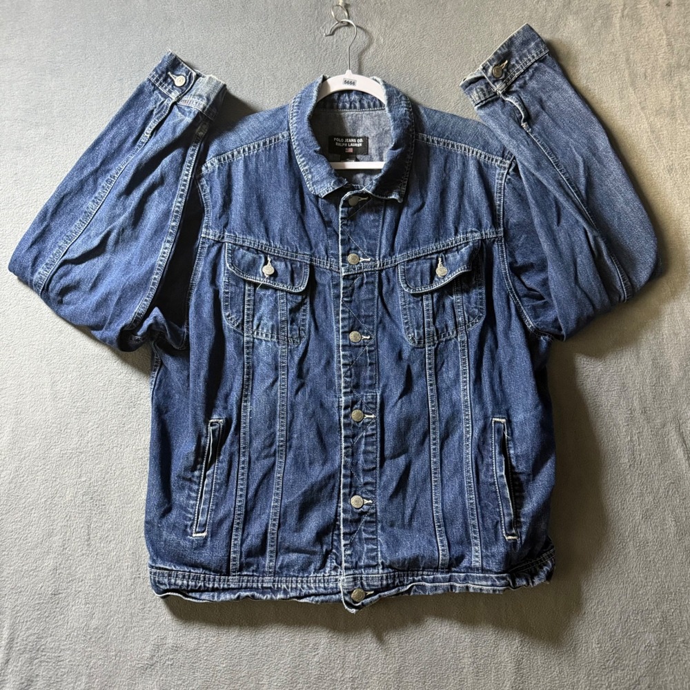 Polo Jeans Co Ralph Lauren Mens XL Denim Trucker Jacket Dark Wash Blue Cotton